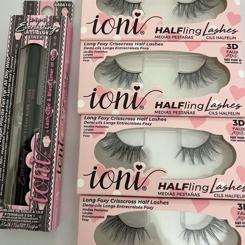 IONI 3D Long Foxy, Crisscross Half Lashes-Set of 4-Pairs of Lashes & 1-Eyeliner